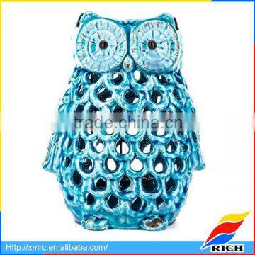 2017 New Design Turquoise Ceramic Owl Tea Light Home Decor