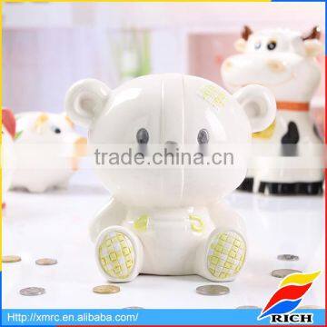 Pretty white bear design personlised money box in ceramic