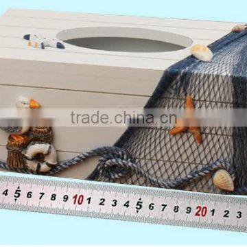 European fashion marine pattern storage wooden tissue box