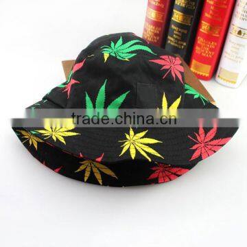 2016 New Fashion Hip Hop Green White Leaf Print Fishing Caps Weed Bucket Hats For Mens photo-5