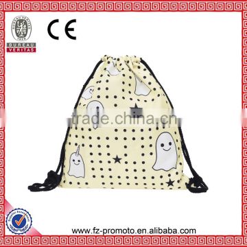 2016 new fashion 3D digital printing yellow drawstring bag polyester broad smile emoticons printed beach bag