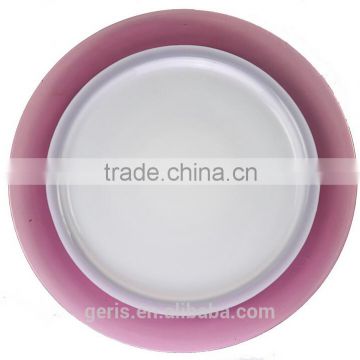 GRS Cheap White Glass Dinner Plate with Pink side