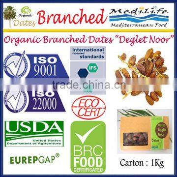 Organic Branched Dates Deglet Noor, Organic Branched Dates, 1Kg Carton, Deglet Noor Dates