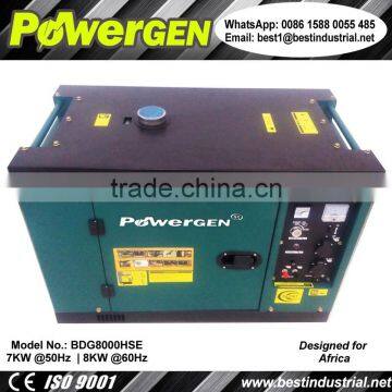 New design!!! POWERGEN 220V 50Hz Single Phase Silent Enclosure Type Diesel Engine Portable Generator 7KW for South Africa