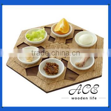 New Design Wooden Trivet with Ceramic Dishes Wooden Placemat 2016 New Design Pot Holder Hot Sale Solid Wood Kitchenware for Kids