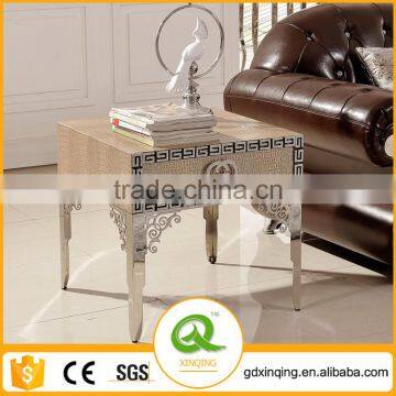 D379 Hot Sale Stainless Steel Leather Wooden Side Table