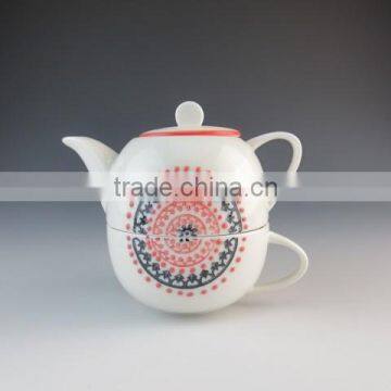 2015 New AB Grade Factory 2 Pcs Ceramic Teapot With Cup Set Embossing Microwave Safe photo-2