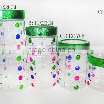 decorated air bubble glass storage jar with plastic electroplating lid