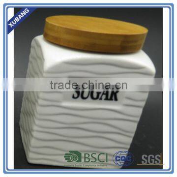 Coffee Tea Sugar Ceramic Storage Jar With Bamboo Lid photo-3