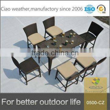 Wholesale 7 pcs rattan patio bar table set PE wicker garden bar stools