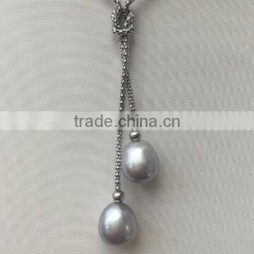 AAA 8-9mm Raindrop Freshwater Doublepearl Necklace With Silver Clasp photo-2