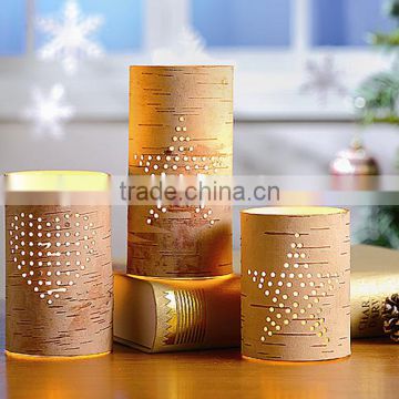 S/3 Flameless LED Christmas Decorative Candles With Tree Bark Wrapped