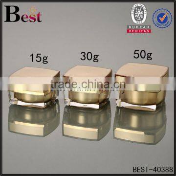 luxury unique shape square white gold acrylic cream jar with lid 15ml 30ml 50ml cosmetic plastic jar with cap