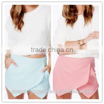 Ladies wholesale plain chiffon irregular Asymmetric short pants 2015