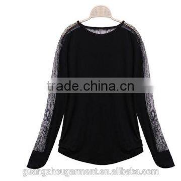Hot Sale Autumn Ladies' Summer Fashion Loose T-shirt Women Sexy Blusas Lace Splice Patchwork Batwing Long Sleeve Tops Tee photo-6