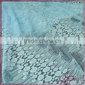 Blue shining dot design fancy lace, tricot knitting swiss lace fabric for dress