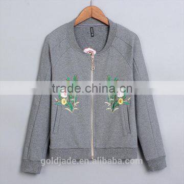 Custom 100% cotton fleece ziper up women hoodies with embroided logo