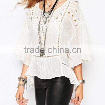 China Factory OEM ODM 2015 New Fashion Customized Semi-sheer Finish Top With Cut Out Detail photo-3