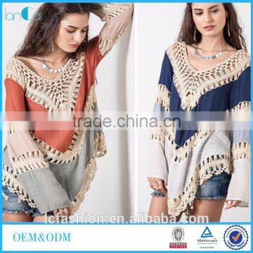 Online Shopping Fashion Women Long Sleeve Crochet Ladies Casual Clothing Top