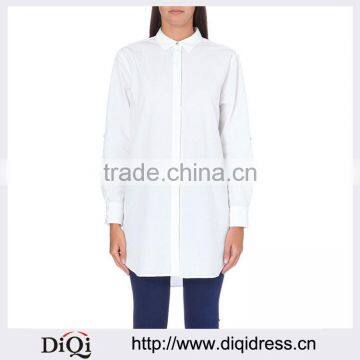 Wholesale Women Oversized Collar Long Sleeves Buttoned Cuffs Curved Hem Cotton Shirt(DQE0196T)