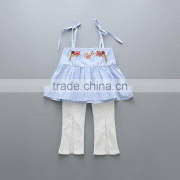 2017 Latest Design Light Blue Color off Shoulder Girls Top With Embroidered Collar photo-3
