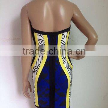 Jacquard Color Block Strapless Geometric Print Bodycon HL Sexy Women Mini Sling Party Tight Dress photo-2