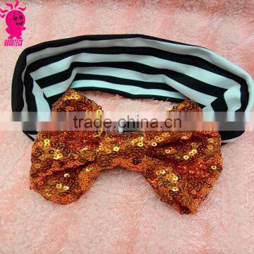 Chic Mom and Baby Glitter Sequin Bow Turban Headband Bow Striped Headband Stretchy Handmade Hair Accessories