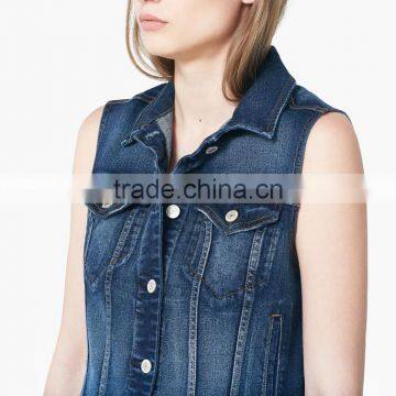 Denim Sleeveless Jacket for Women With Pocket for Summer photo-3
