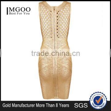 MGOO High Quality Wholesale OEM/ODM Gold Bandage Spandex Dress For Ladies Mini Bodycon Sheath Sexy Club Dress H838 photo-4