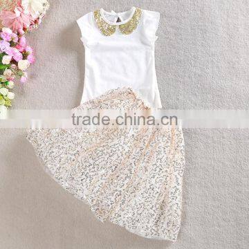 Valentines Day Gift Special Design Girls Cotton Sequins Skirt 2PCS Boutique Dresses photo-4