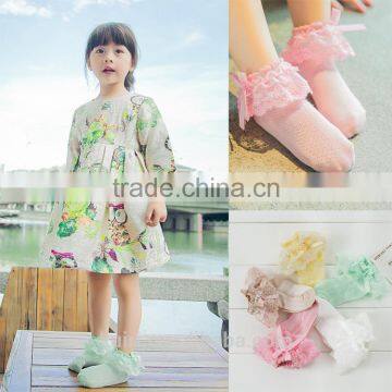 New Summer Candy Colors Retro Lace Ruffle Frilly Ankle Short Socks Kids Princess Baby Girl Socks Retail One Pairs