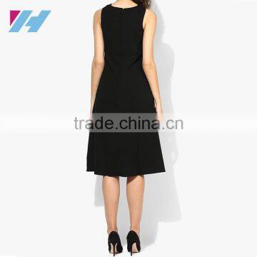 YIHAO New Fashion Apparel Sleeveless Black Solid Shift Dress Women Casual Bandage Midi Dress photo-2
