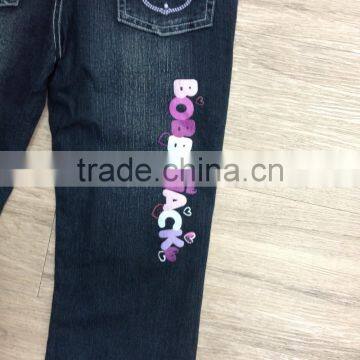 Girls Cute Printed Denim Pant,denim Pant Decorated With Fancy Button and Plaid #9R5833 photo-6