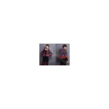 Autumn Intarsia Knit Women Poncho Sweater Cardigan Coat In Flower Leaf Pattern With Full Zip Up