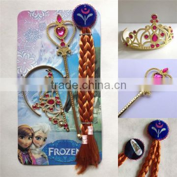 Hot selling Frozen Anna cosplay wig + crown + wand,Kids cosplay costume accessorries, Frozen Anna Crown