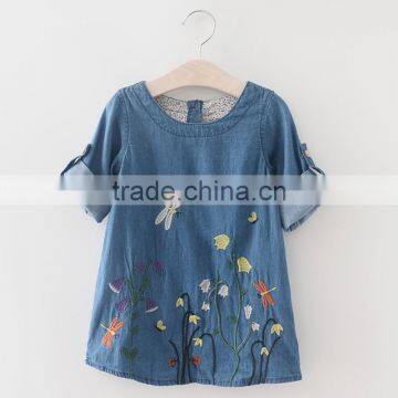 B22615A Europe girl embroidered imitation denim dress