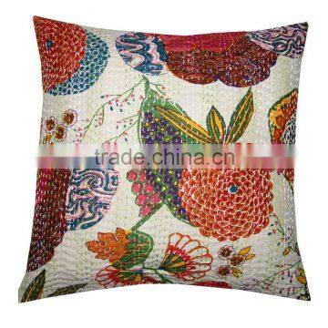 Flower Prints Kantha Work Cushion Covers, tropicana Handmade Fruit Print Kantha Pillows