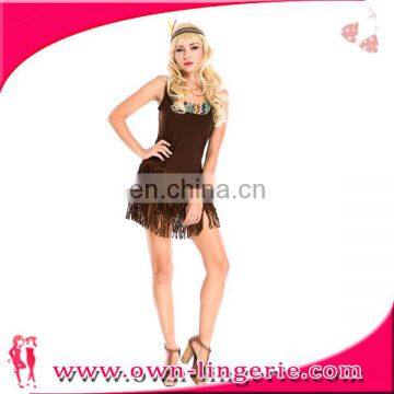 Sexy Women Brown Fringe Carnival burlesque costume for adult