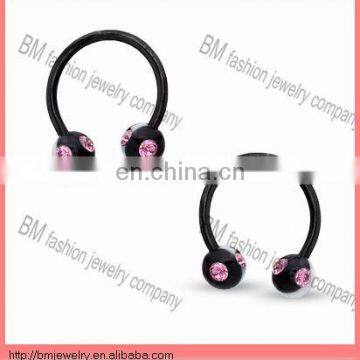 Anodized titanium black crystal CBR eyebrow ring fancy nose ring body piercing jewelry