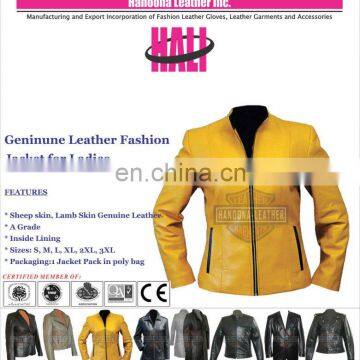 Lambskin leather biker jacket genuine sheep leather jacket for women genuine leather jacket | Women's Yellow Leather Jacket