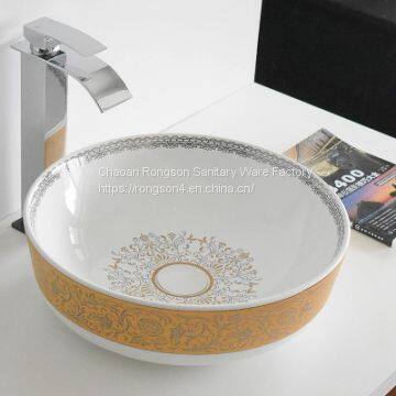Luxury lavabo golden and white ceramic art painting basin