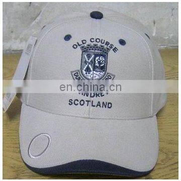 emboridery sports cap with ball marker on upper bill