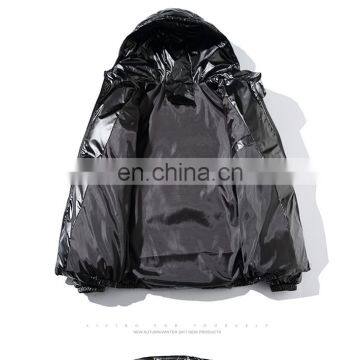 Mens Winter Long Sleeve Hoodie Zip up Shiny Puffer Jacket photo-6