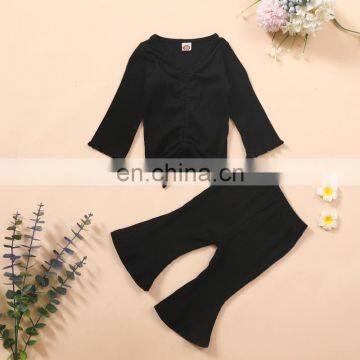 Baby Girl Clothing Sets Fall Winter Toddler Long Sleeve Tops+Flare Pants Girls Casual Ribbed Outfits 2pcs Set Solid Color photo-3
