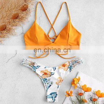 Liva girl Bikini Low Waisted Push-Up Two-Piece Sexy Pad Bandage Beachwear Suits Brazilian Girls Flower Swim Female Swimwear